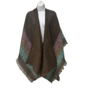 Cozy Olive Wool Wrap/Shawl with Teal & Lavender Accents